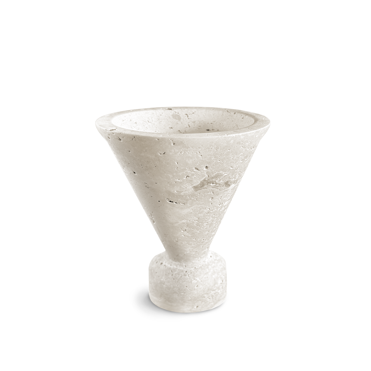 Räucherkelch aus hellem Travertin von PAVA FUMA – stilvolles Gefäß in konischer Form zum sanften Räuchern von Harzen und Kräutern. Naturmaterial, handgefertigt, modern interpretiert für deine Rituale und ästhetisches Interior.