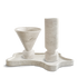 Design-Räucherset aus hellem Travertinstein – bestehend aus einem kelchförmigen Räuchergefäß, einem zylindrischen Kerzenhalter und einer organisch geformten Basisplatte. Puristisch, handgefertigt und ideal für moderne Räucherrituale mit stilvollem Lichtakzent.