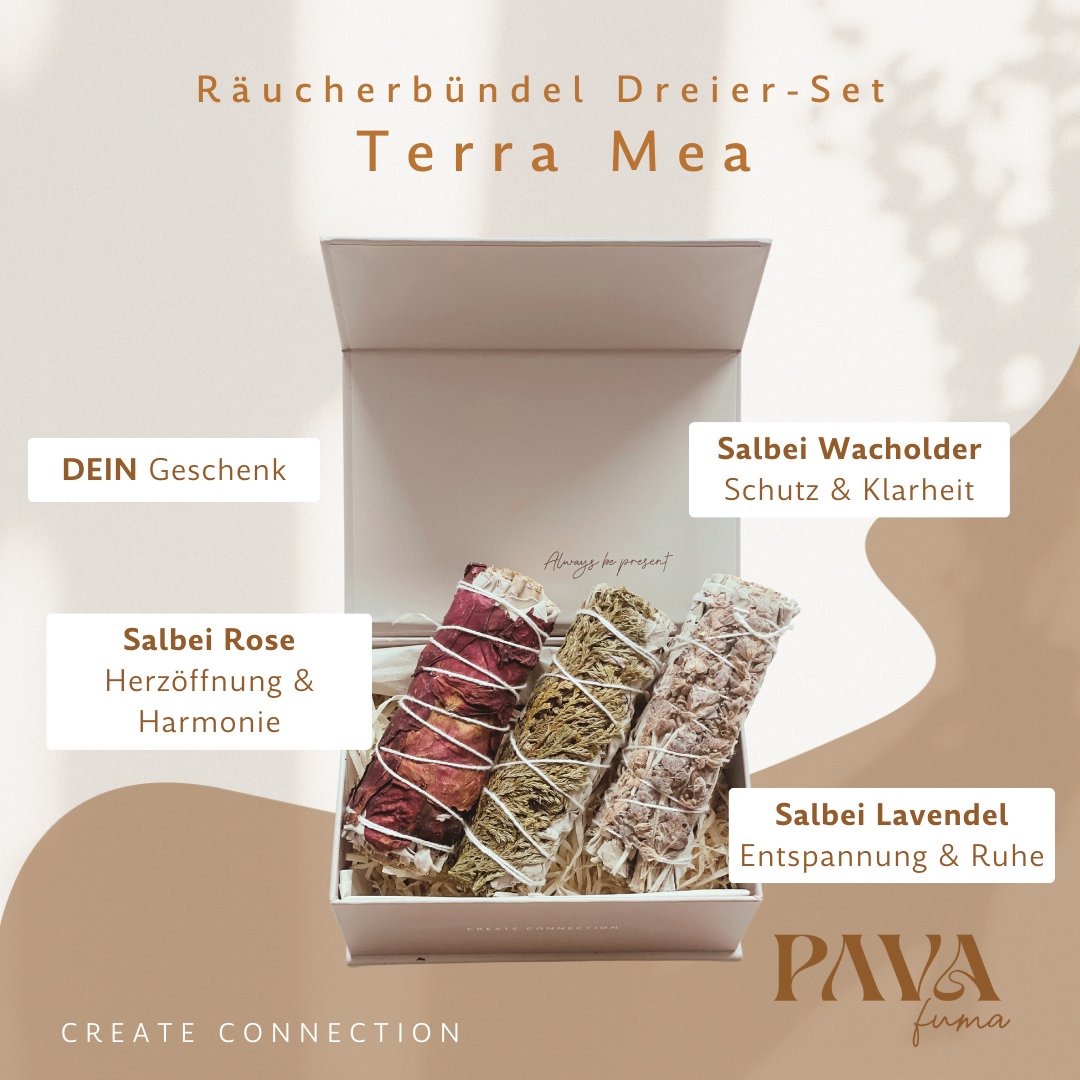 Räucherbündel Geschenkset mit Salbei & Lavendel, Salbei & Rose und Salbei & Wacholder für Entspannung und Schutz