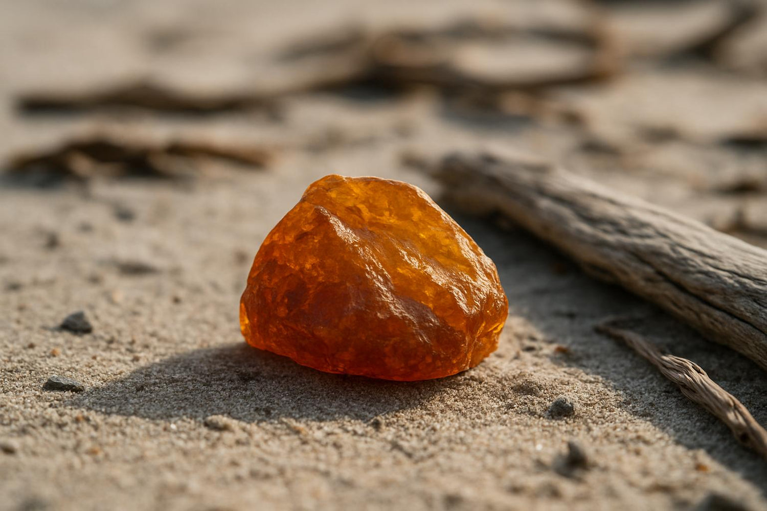 Bernsteinharz am Osteseestrand auf dem Sandboden