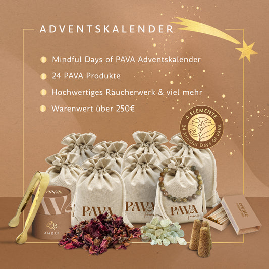 Adventkalender 2024 - Mindful Day of Pava, 24 Säckchen mit Produkten aus dem Sortiment mit einem Warenwert von über 250€.