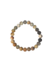 Ein elastisches Armband aus mattem Amazonit, bestehend aus gleichmäßig runden Edelsteinperlen in natürlichen Tönen von Hellgrün, Beige, Grau, Braun und sanften Blau-Nuancen. Das Armband ist freigestellt auf hellem Hintergrund dargestellt und wirkt erdend, beruhigend und vielseitig kombinierbar – ideal für Alltagsrituale oder als stilvolles Accessoire mit Bedeutung.