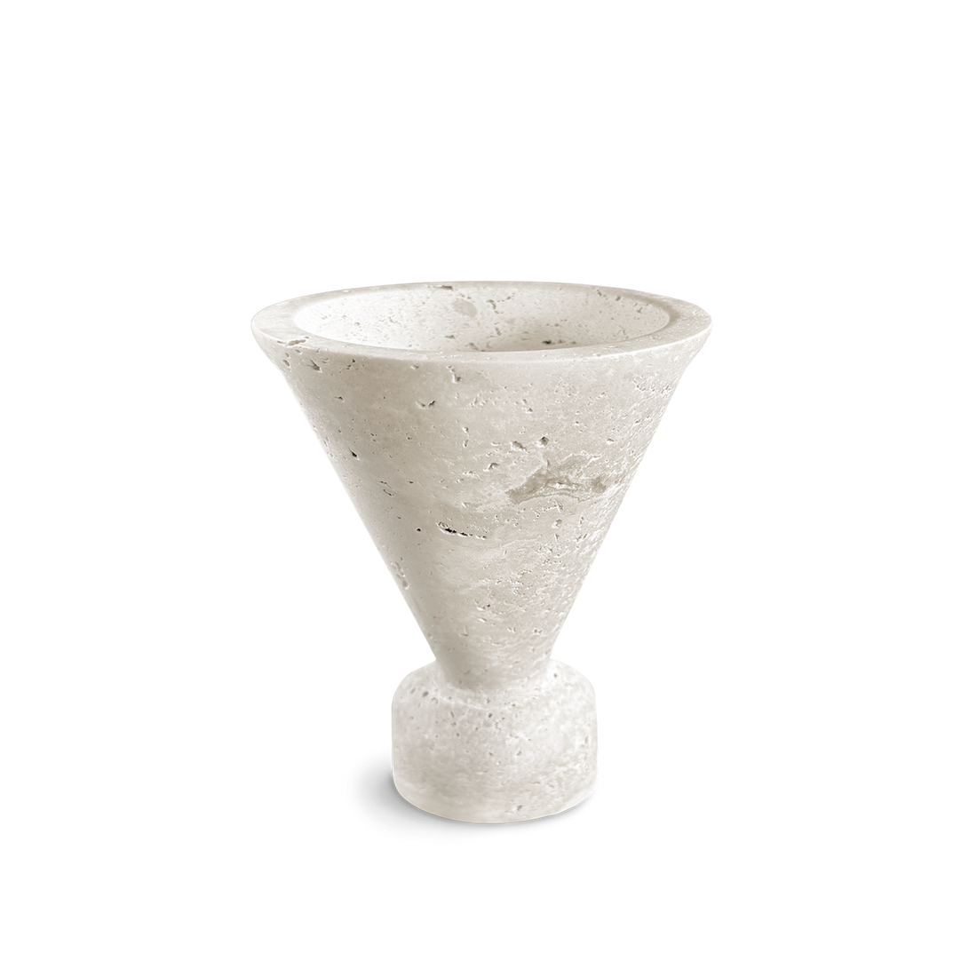Räucherkelch aus hellem Travertin von PAVA FUMA – stilvolles Gefäß in konischer Form zum sanften Räuchern von Harzen und Kräutern. Naturmaterial, handgefertigt, modern interpretiert für deine Rituale und ästhetisches Interior.