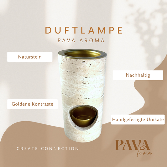 PAVA AROMA Duftlampe - Naturstein, Nachhaltig, mattgoldenen Metalleinsätzen, handgefertigte Unikate.