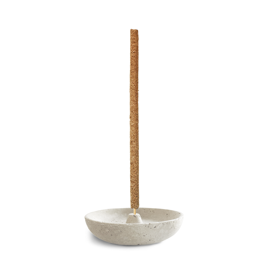 Minimalistischer Räucherstäbchenhalter aus hellem Naturstein mit runder Schale – stilvoller Untergrund für deine Räucherrituale mit natürlichem Flair.