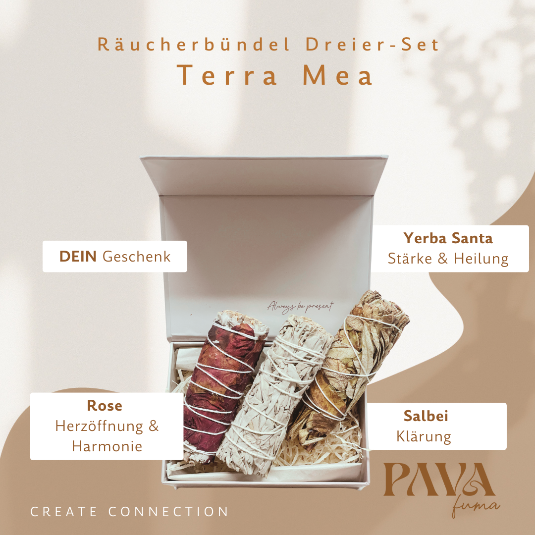 Räucherbündel Geschenkset mit Rose Salbei, Salbei pur und Yerba Santa für Harmonie, Reinigung und innere Stärke