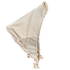 Beiges Dreieckstuch mit zartem Webmuster und geknoteten Quasten – aus weichem, fließendem Stoff. Ideal für Rituale, Zeremonien oder als stilvolles Accessoire mit naturverbundener Ausstrahlung.