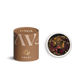 PAVA FUMA Räuchermischung ‚Amore‘ – stilvolle braune Tube mit goldener Rosen-Illustration, daneben die geöffnete Tube in Draufsicht, die die sinnliche Mischung zeigt: Rosenblüten, Myrrhe, Kräuter und Harze in warmen Rot-, Braun- und Goldtönen – ideal zur Herzöffnung und für achtsame Rituale.